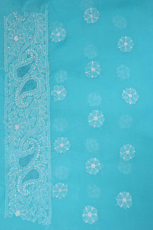 Ada Hand Embroidered Blue Cotton Lucknowi Chikankari Saree With Blouse A543779