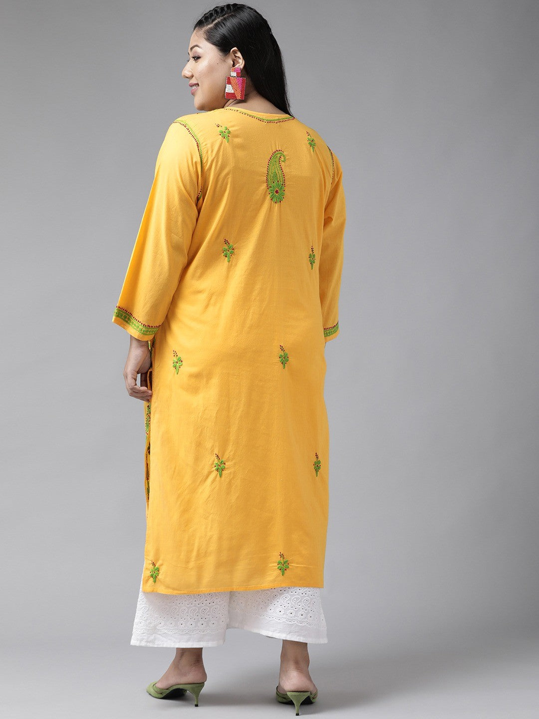 Ada Hand Embroidered Yellow Cotton Lucknowi Chikankari straight Kurta A223631
