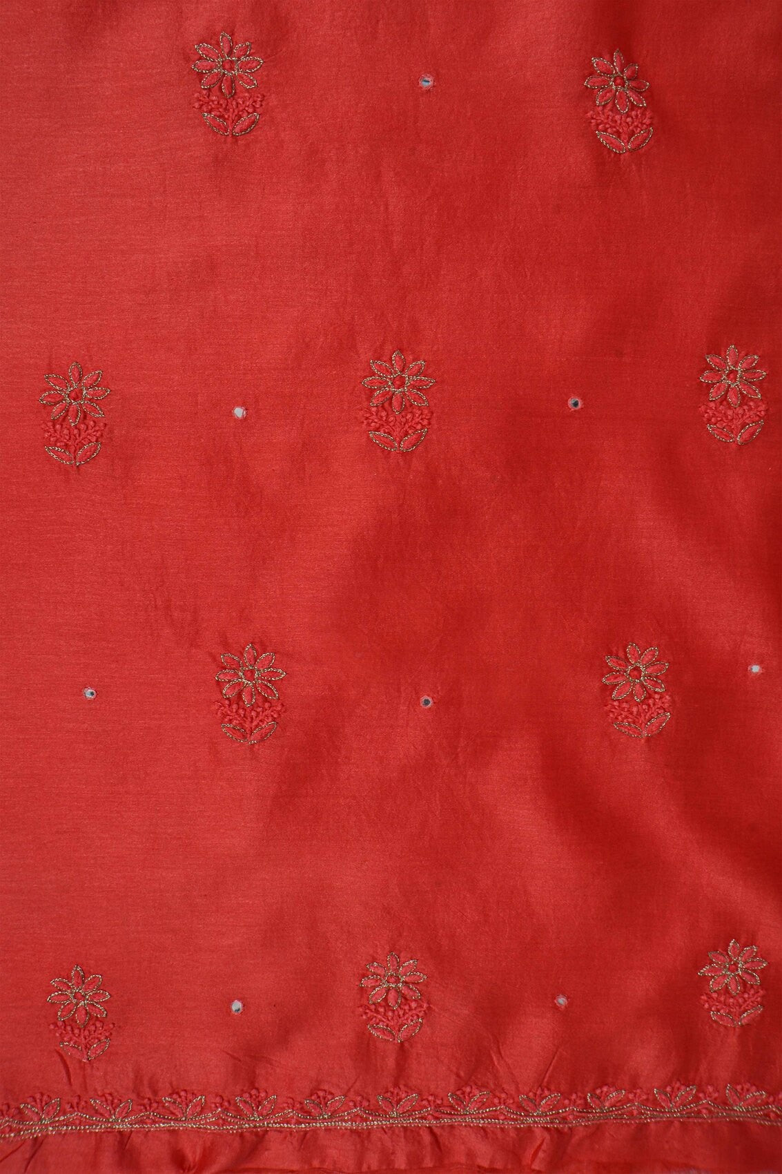 Ada Hand Embroidered Dark Peach Chanderi Lucknowi Chikankari Unstitched Kurta Dupatta Set With Zari Work 01A133827