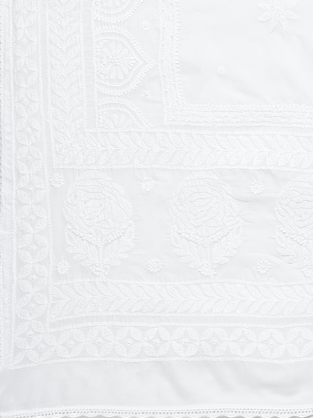 Ada Hand Embroidered White Cotton Lucknowi Chikankari Dupatta A511128