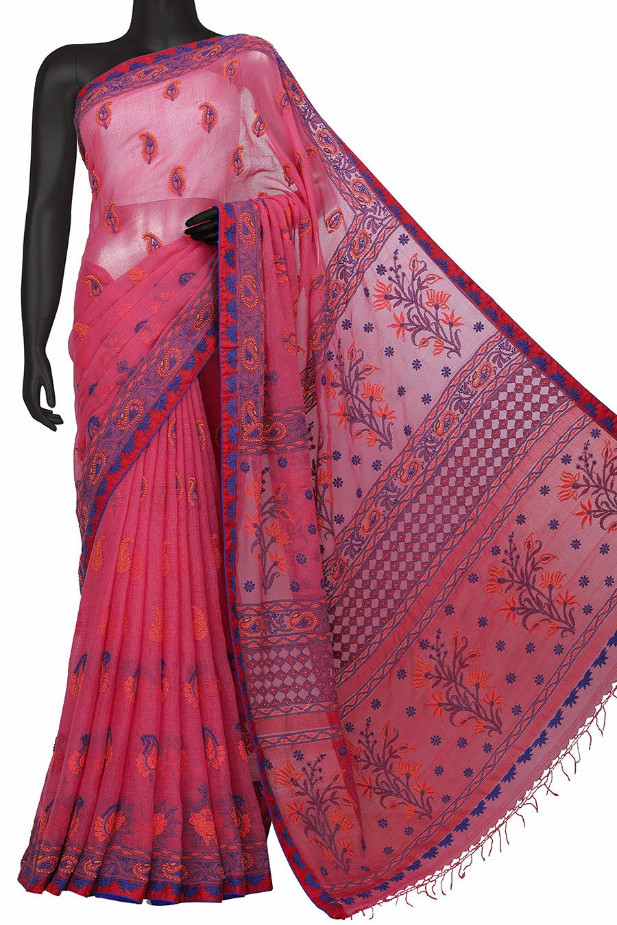 Ada Hand Embroidered Magenta Kota Silk Lucknowi Chikankari Saree With Blouse- A70579