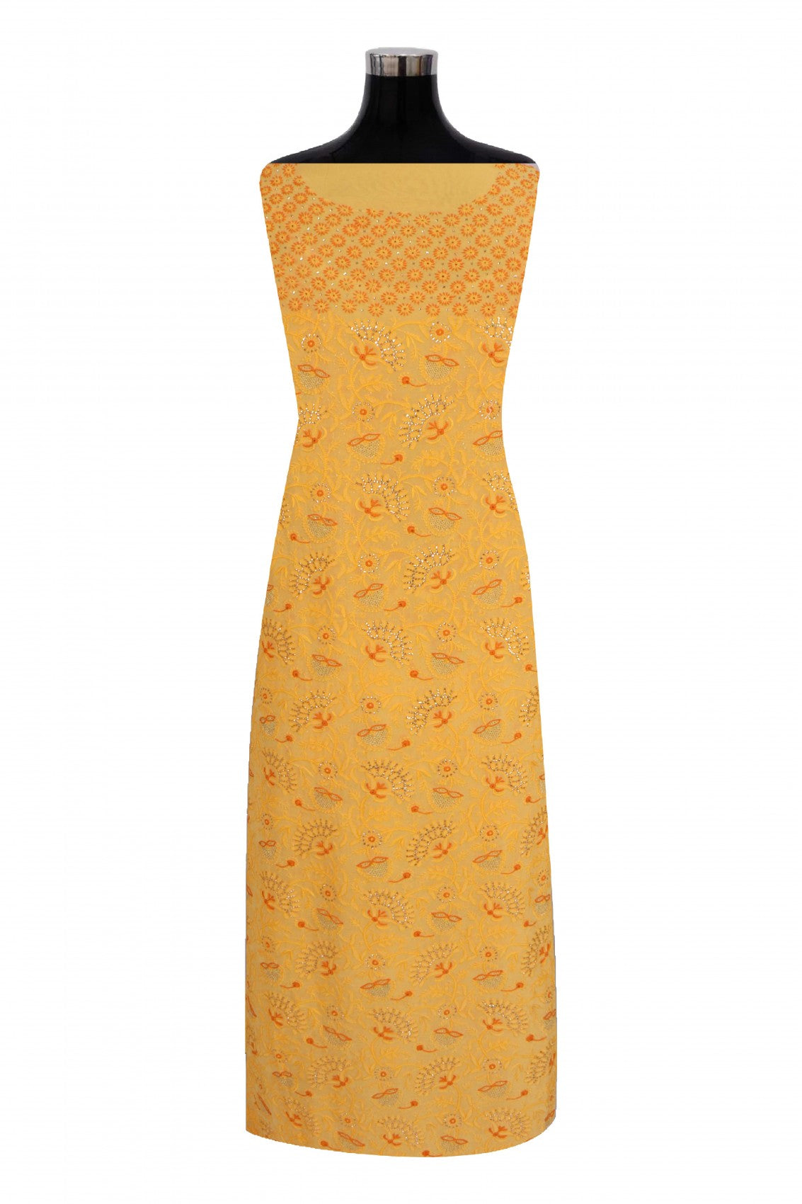 Ada Hand Embroidered Yellow Pure Georgette Lucknowi Chikankari Unstitched Suit Piece With Muqaish Work 01A157718