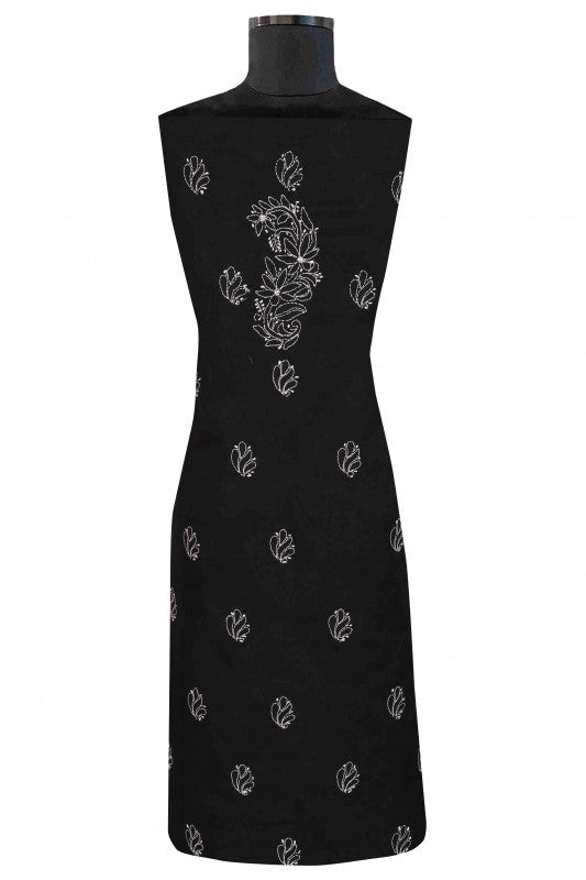 Ada Hand Embroidered Black Cotton Lucknowi Chikan Unstitched Suit Piece-A100262