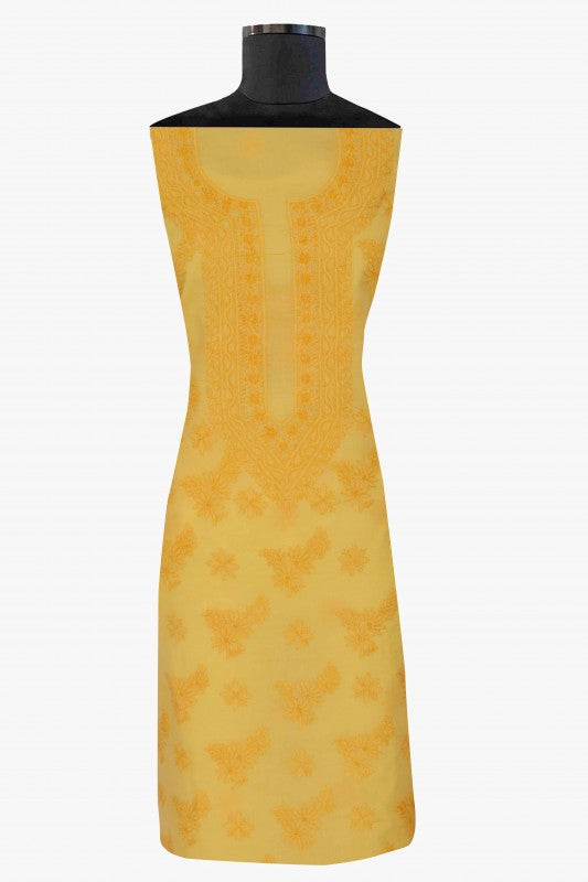 Ada Hand Embroidered Yellow Cotton Lucknowi Chikan Unstitched Suit Piece-A211143