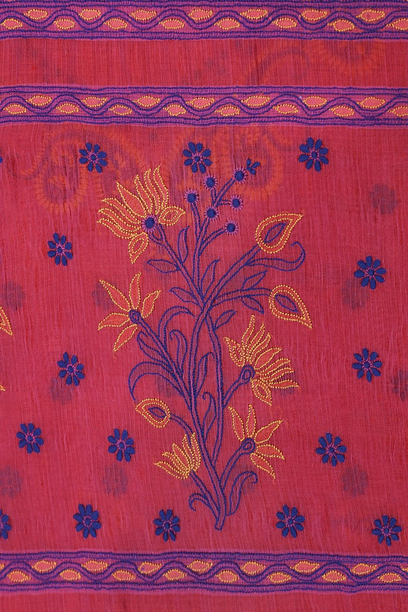 Ada Hand Embroidered Magenta Kota Silk Lucknowi Chikankari Saree With Blouse- A70579