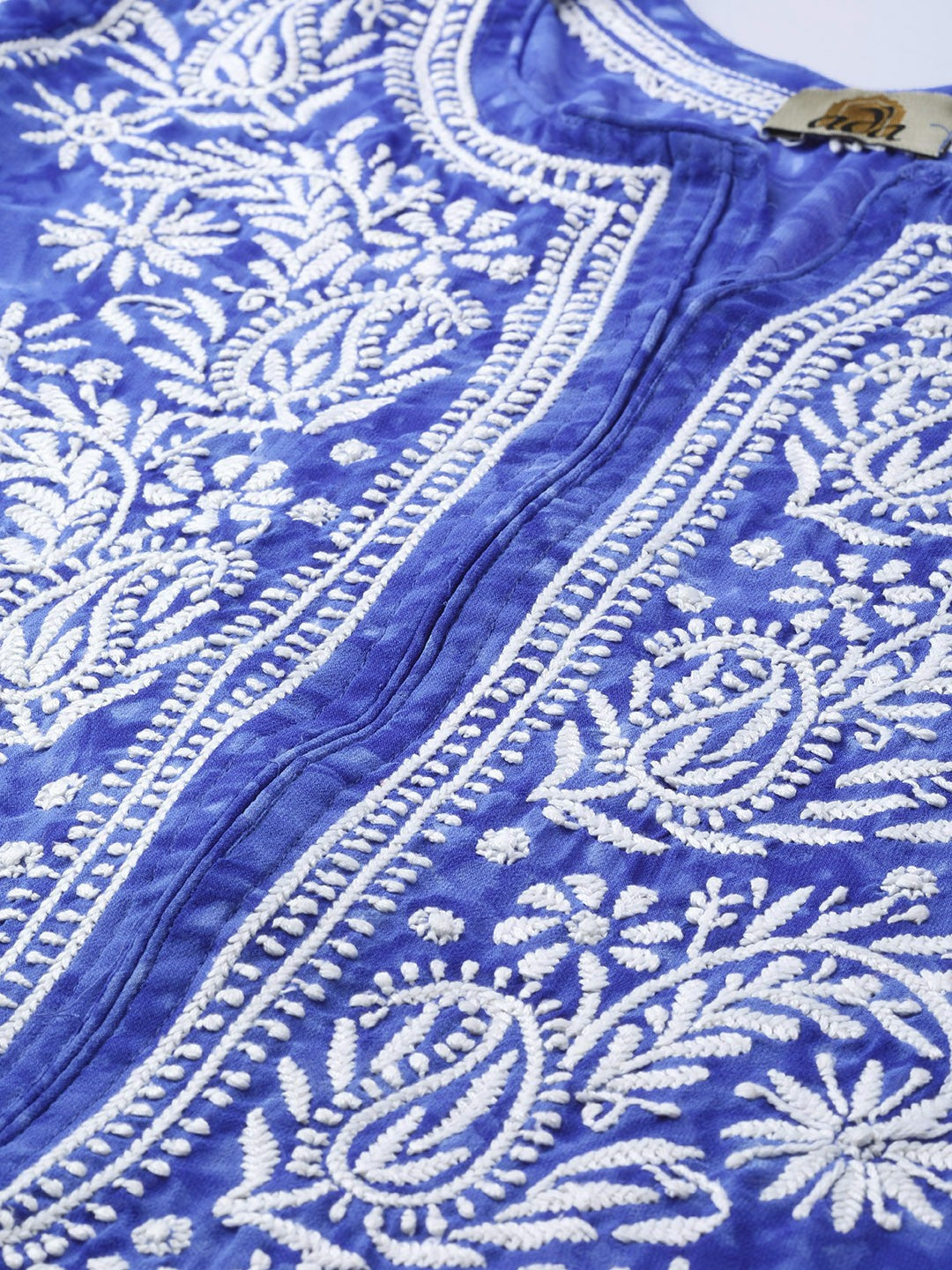 Ada Hand Embroidered Royal Blue Faux Georgette Lucknow Chikankari Kurta- A100462