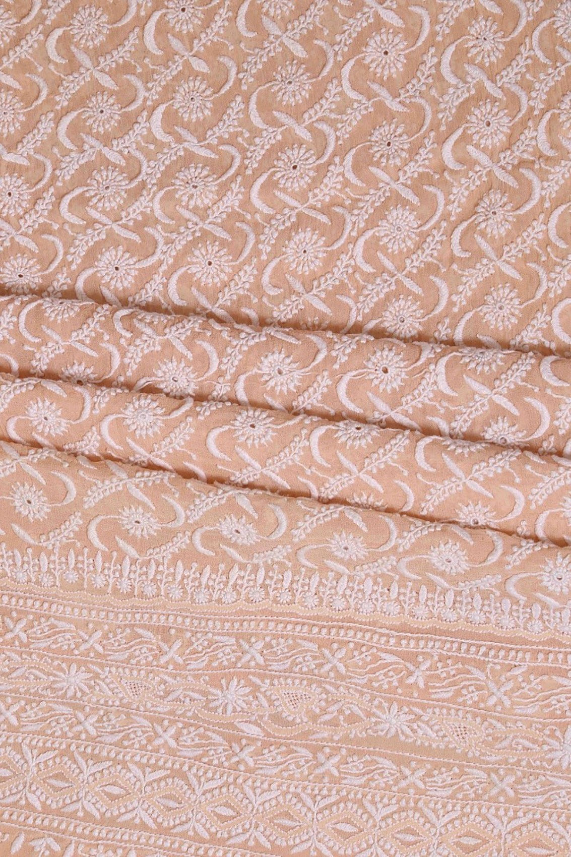 Ada Hand Embroidered Peach Pure Georgette Lucknowi Chikankari Unstitched Suit Piece A171903