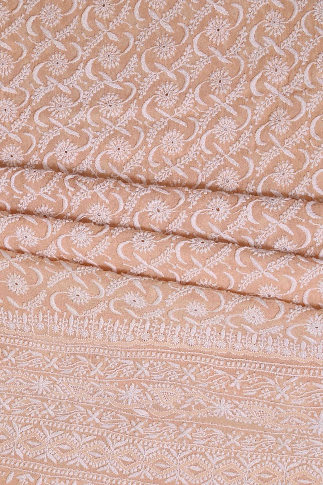 Ada Hand Embroidered Peach Pure Georgette Lucknowi Chikankari Unstitched Suit Piece A171903