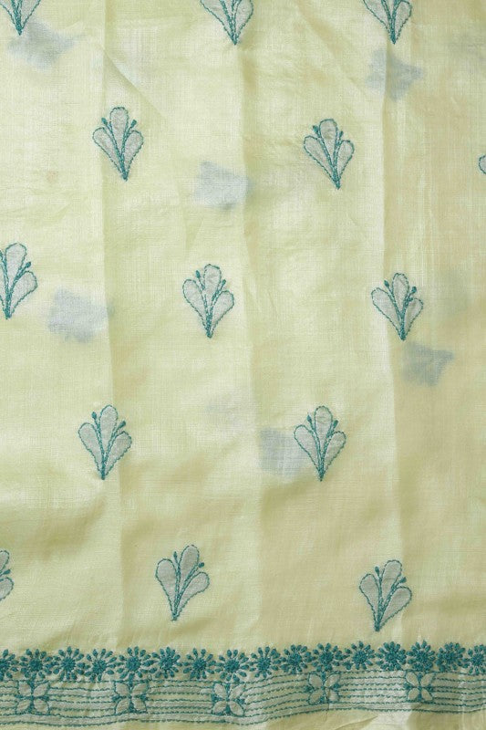 Ada Hand Embroidered Lemon Silk Lucknowi Chikan Unstitched Kurta Dupatta Set A581109