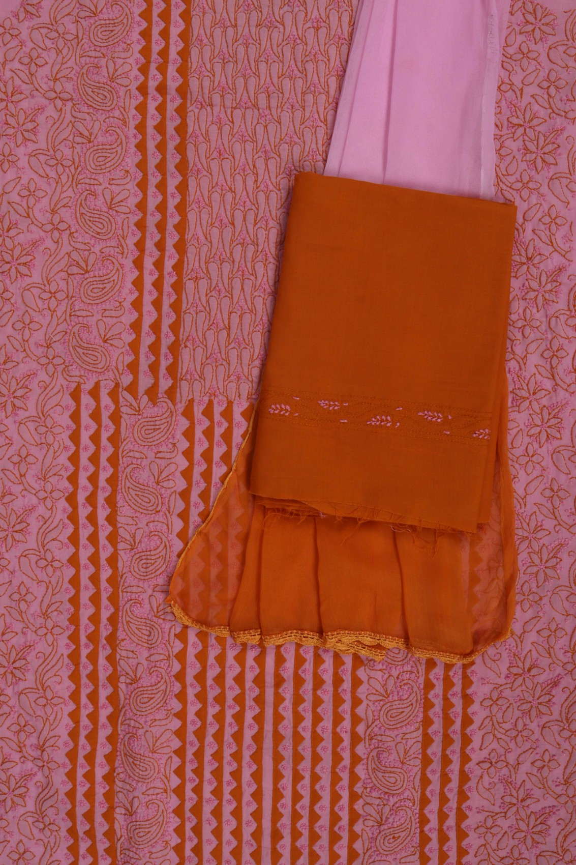 Ada Hand Embroidered Pink Cotton Lucknowi Chikankari Unstitched Suit Piece 01A159500
