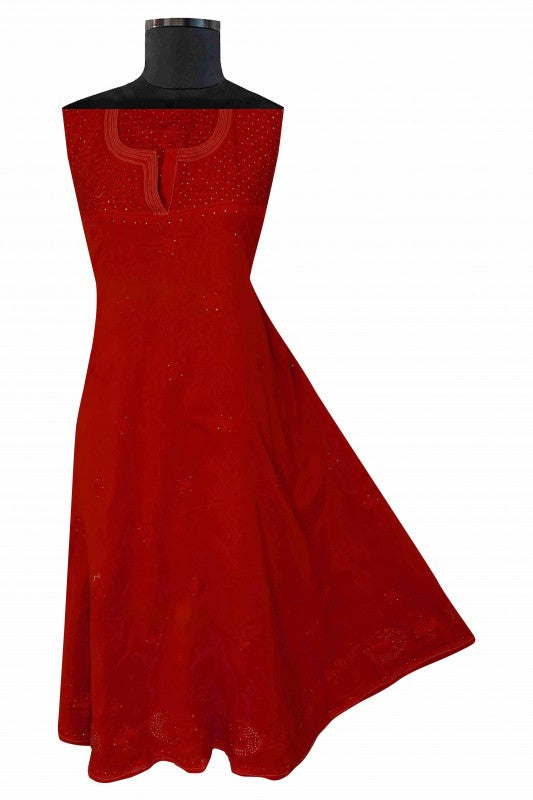 Ada Hand Embroidered Maroon  Chanderi Lucknowi Chikan Semi-stitched Kurta Dupatta Set With Muqaish Work-A577229
