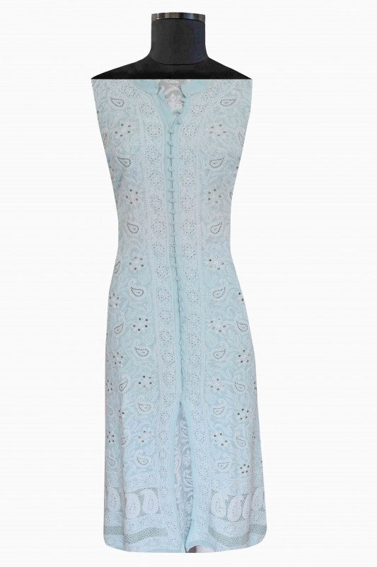 Ada Hand Embroidered Light Blue Pure Georgette Lucknowi Chikankari Semi-stitched Suit Piece Muqaish Work-A431436