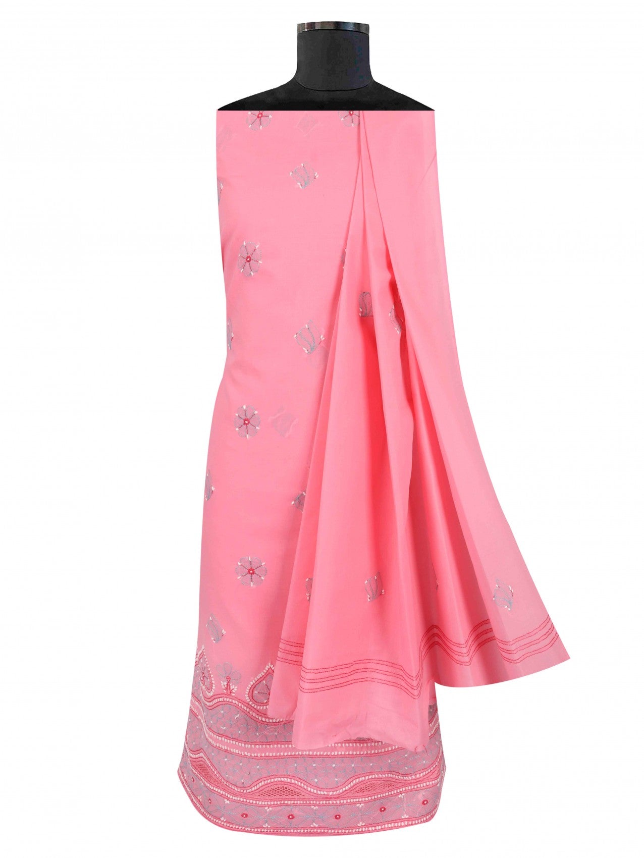 Ada Hand Embroidered Coral Pink Cotton Lucknowi Chikankari Unstitched Suit Piece 01A202426