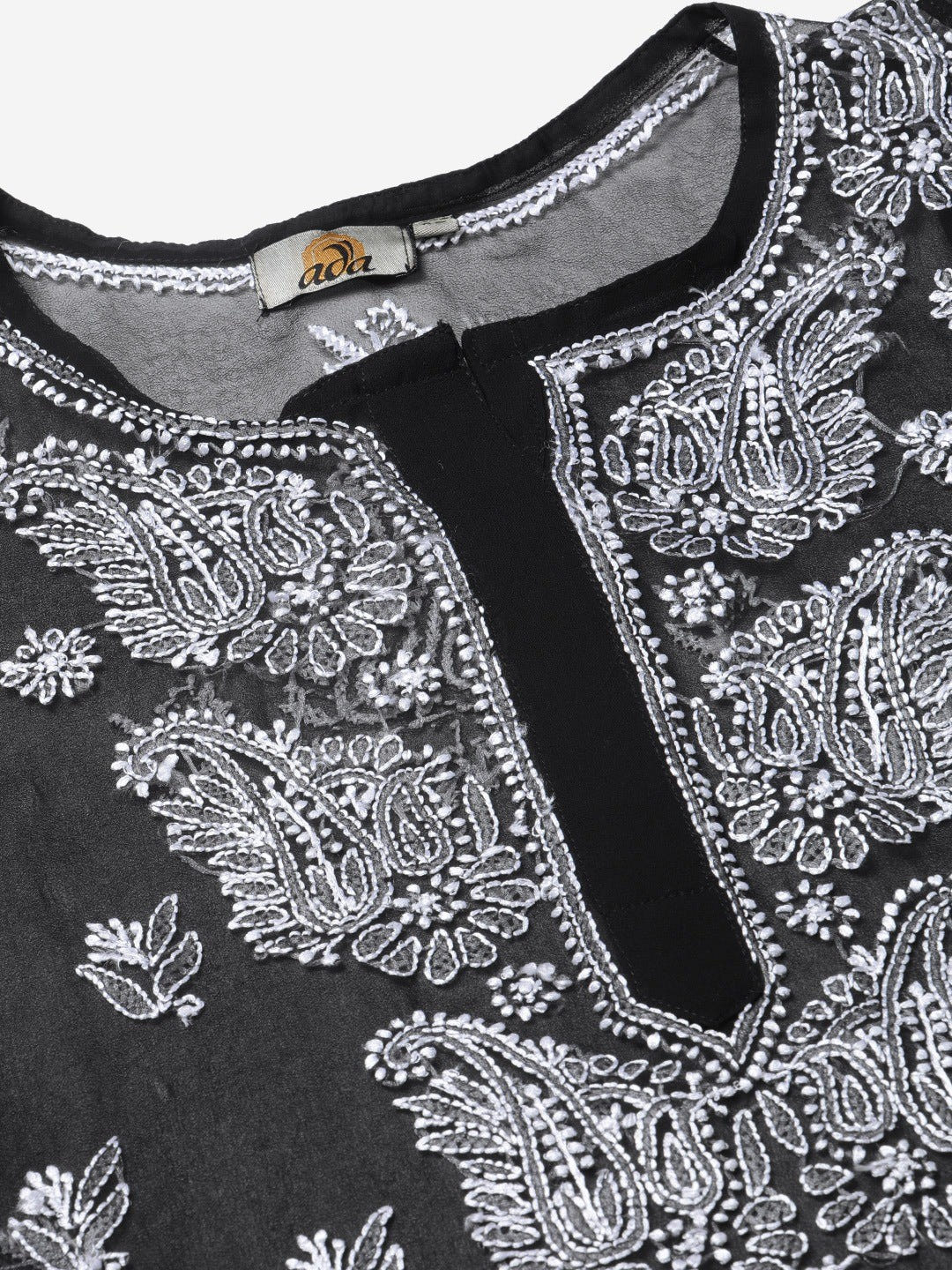 Ada Hand Embroidered Black Georgette Lucknowi Chikankari Kurta Set With Slip A811148