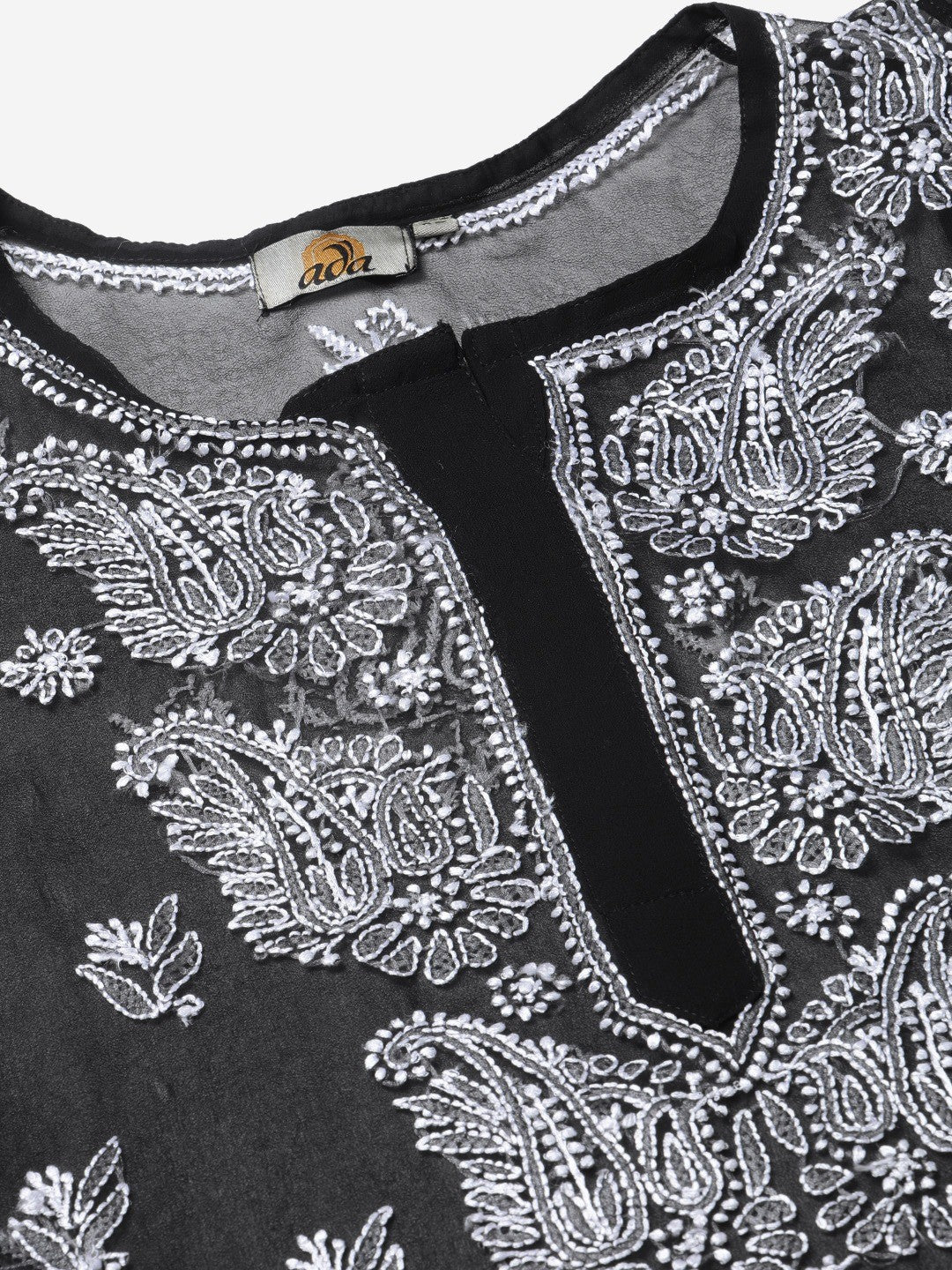 Ada Hand Embroidered Black Georgette Lucknowi Chikankari Kurta Set With Slip A811148