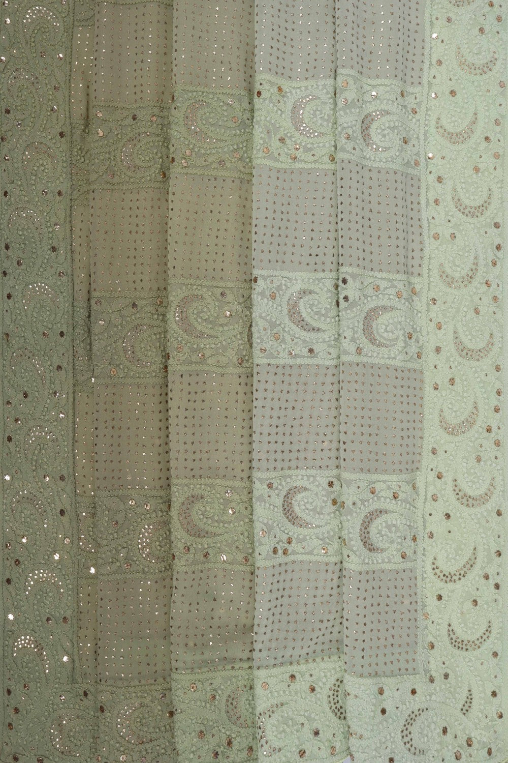 Ada Hand Embroidered Pistachio Green Pure Georgette Lucknowi Chikankari Saree/Blouse With Muqaish Work A580481