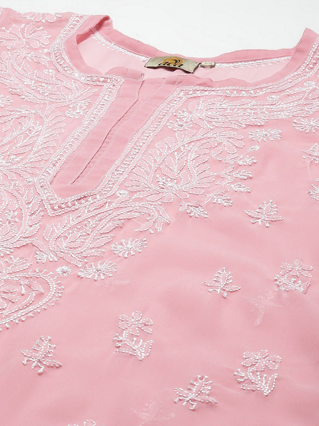 Ada Hand Embroidered Dusty Pink Georgette Lucknow Chikan Kurta with Slip A411347