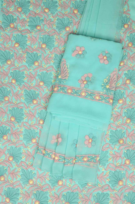 Ada Hand Embroidered Sea Green Georgette Lucknowi Chikan Unstitched Suit Piece A593501