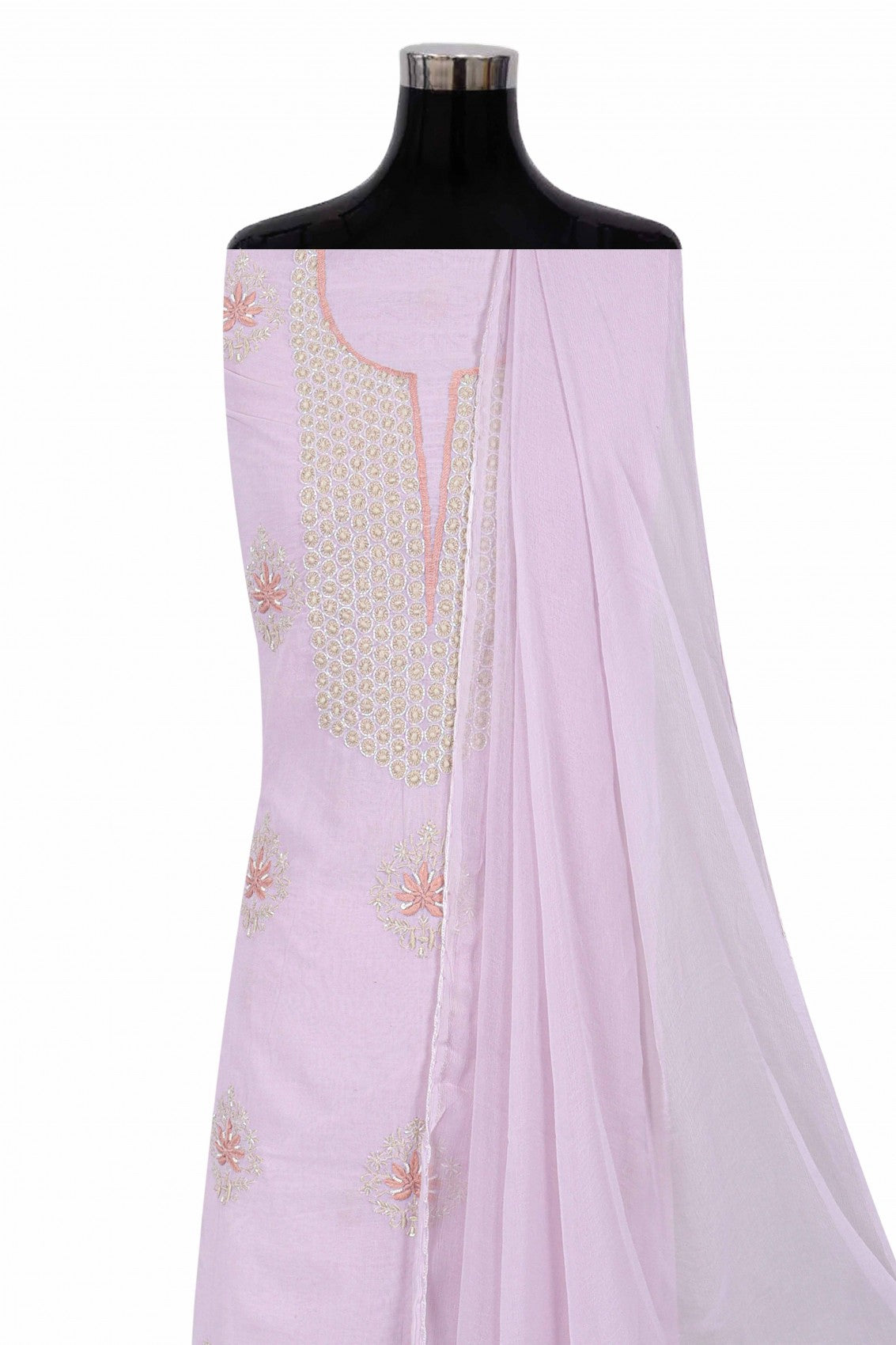 Ada Hand Embroidered Lilac Cotton Lucknowi Chikankari Unstitched Suit Piece With Cutdana Work 01A196770