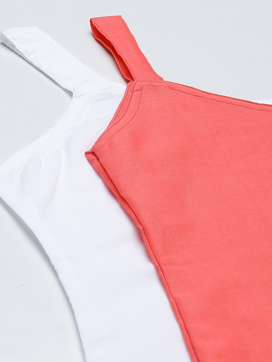 Ada White & Carrot Pink Cotton Short Slips Combo of 2 A111166.