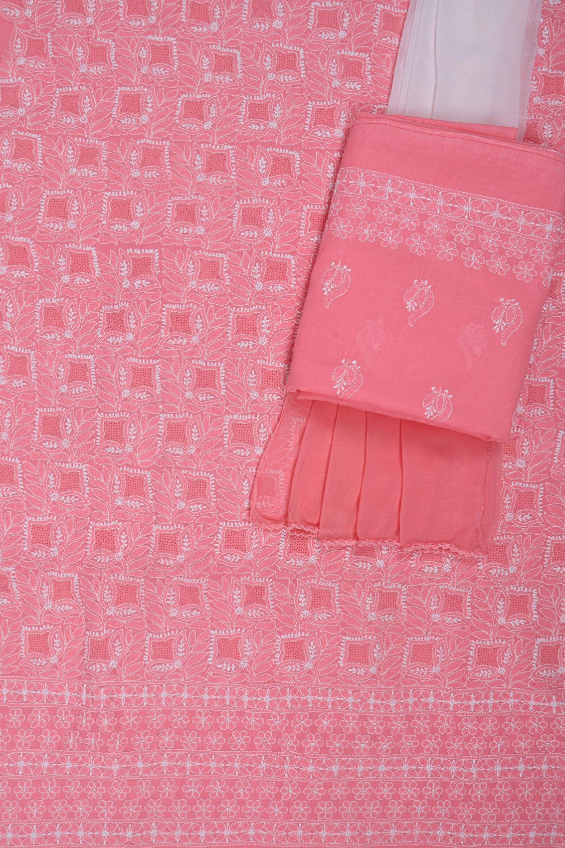 Ada Hand Embroidered Pink Cotton Lucknowi Chikankari Unstitched Suit Piece 01A23696