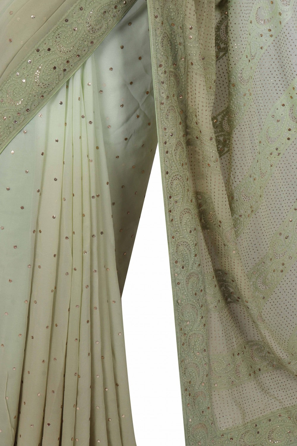 Ada Hand Embroidered Pistachio Green Pure Georgette Lucknowi Chikankari Saree/Blouse With Muqaish Work A580481