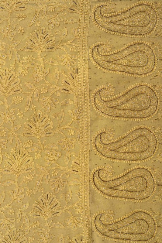Ada Hand Embroidered Gold Mustard Pure Georgette Lucknowi Chikankari Dupatta with Cutdana Work A589250