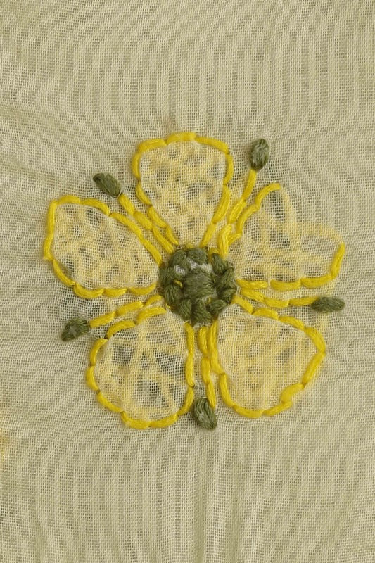 Ada Hand Embroidered Lemon Cotton Lucknowi Chikan Unstitched Suit Piece–A100168