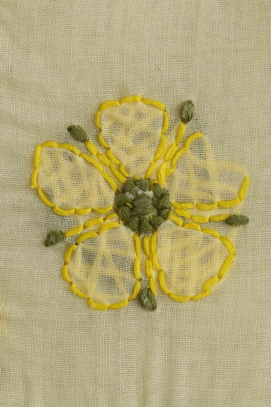 Ada Hand Embroidered Lemon Cotton Lucknowi Chikan Unstitched Suit Piece–A100168