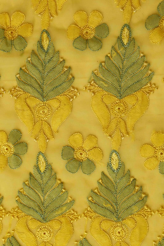 Ada Hand Embroidered Yellow Faux Georgette Lucknowi Chikankari Saree with Blouse A630385