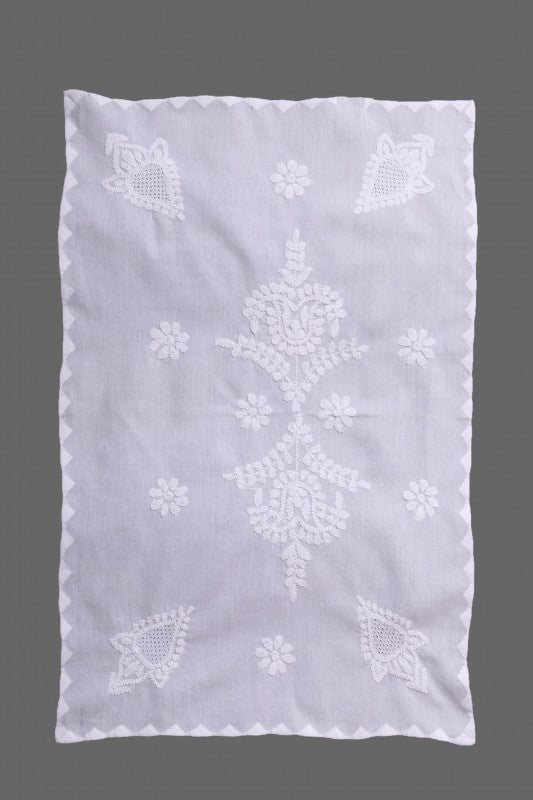 Ada Hand Embroidered White Cotton Lucknowi Chikankari Dining Table Runner Set A96914