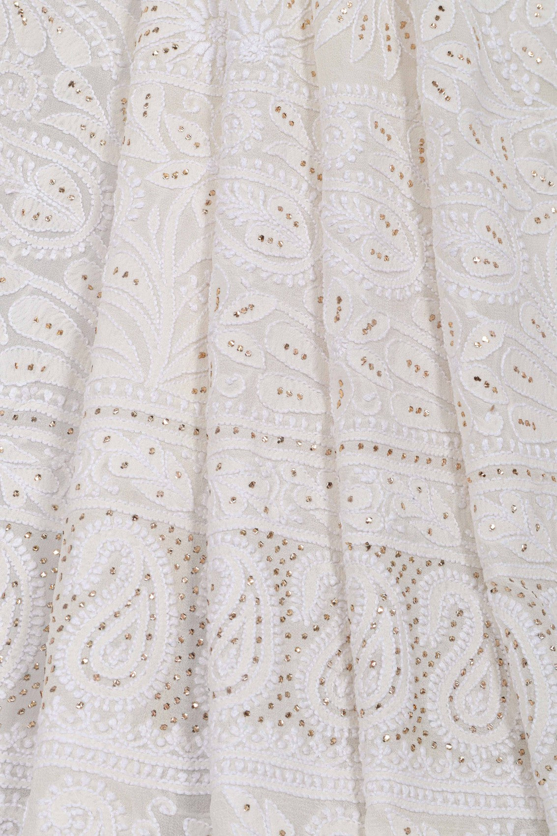 Ada Hand Embroidered White Pure Georgette Lucknowi Chikankari Dupatta With Muqaish Work 01A47078