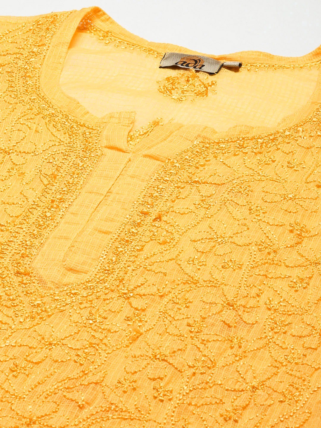 Ada Hand Embroidered Yellow Kota Lucknowi Chikankari Short Kurti With Slip A911179