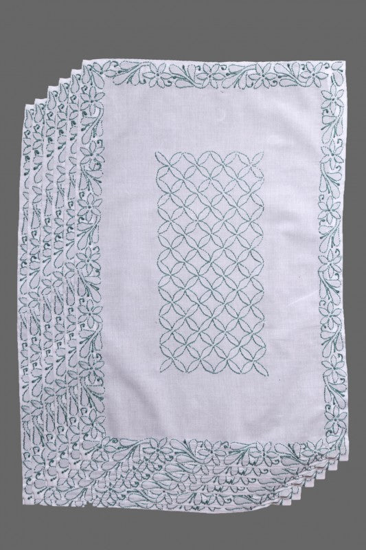 Ada Hand Embroidered White Cotton Lucknowi Chikankari Dining Table Runner Set A475738