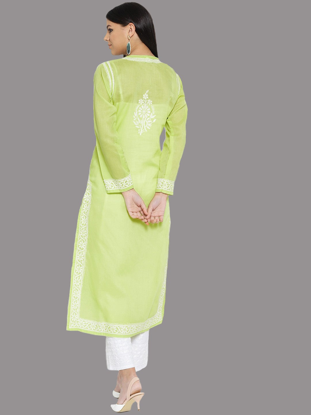 Ada Hand Embroidered Green Cotton Lucknowi Chikankari Kurta Set A100129