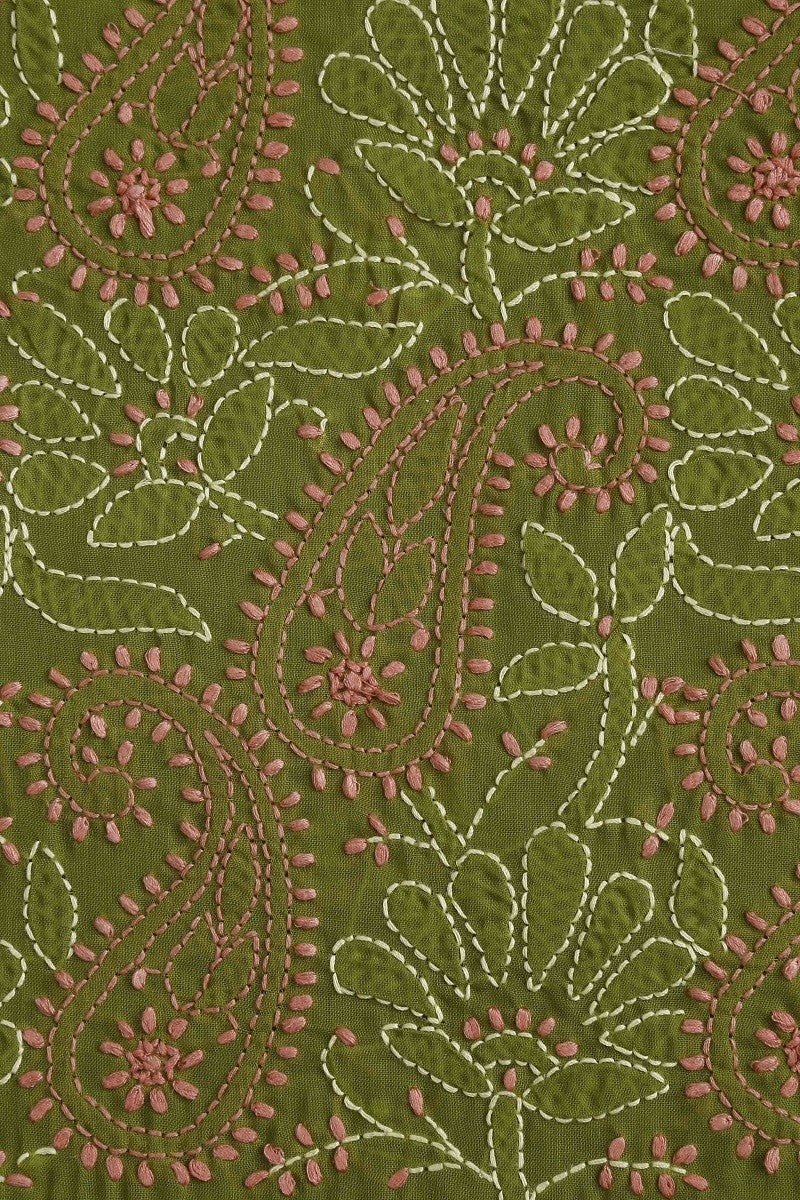 Ada Hand Embroidered Green Cotton Lucknowi Chikan Unstitched Suit Piece–A100245