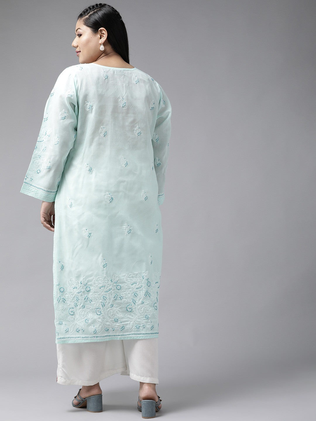 Ada Hand Embroidered Blue Cotton Lucknowi Chikankari Straight Kurta A227196