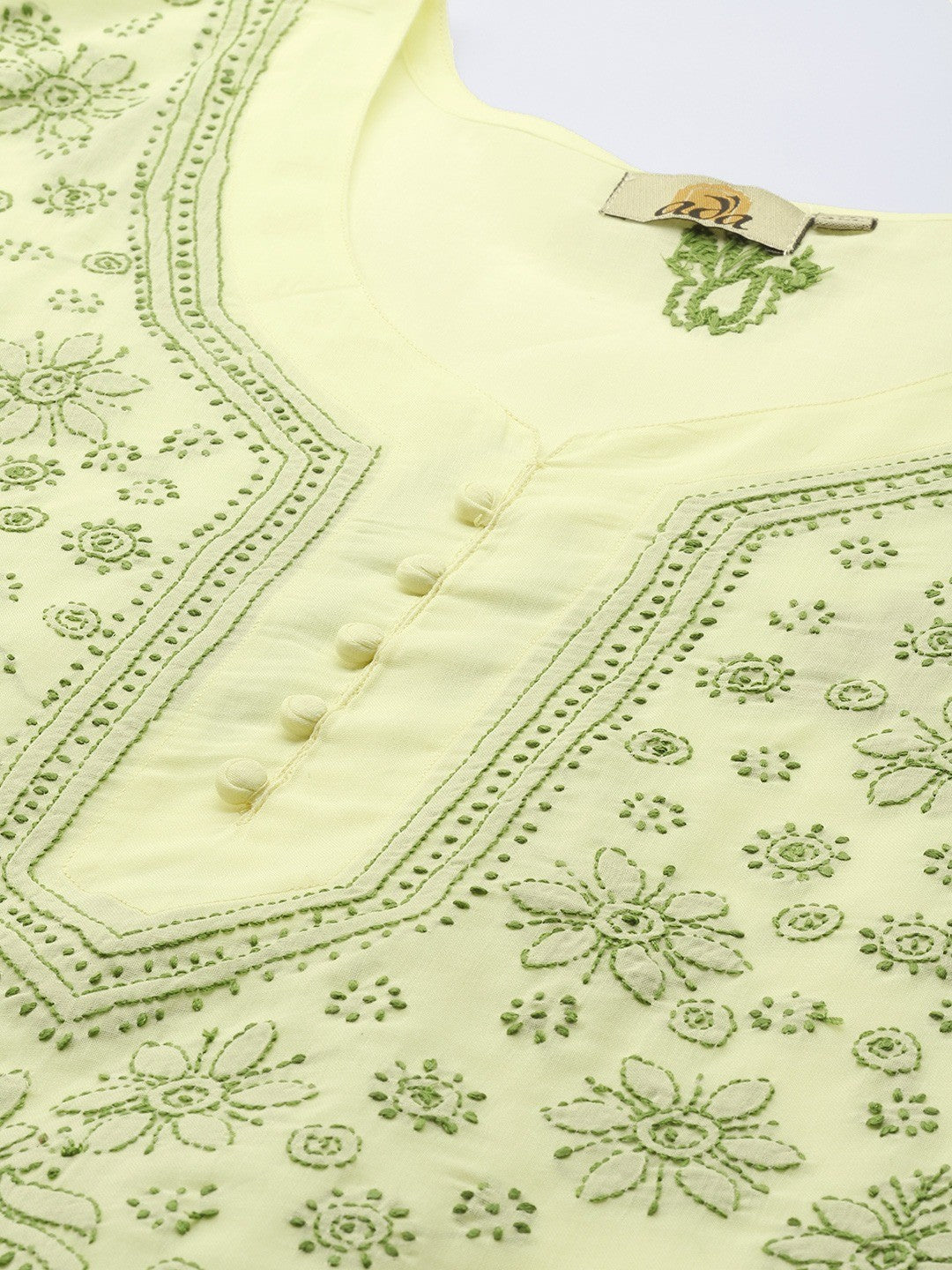 Ada Hand Embroidered Lemon Cotton Lucknowi Chikankari Straight Kurta A275710