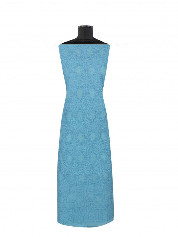 Ada Hand Embroidered Blue Cotton Lucknowi Chikankari Unstitched Suit Piece 01A193629