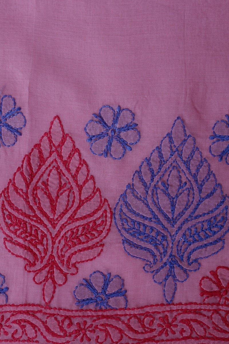 Ada Hand Embroidered Mauve Cotton Chikan Unstitched Kurta Piece- A610245