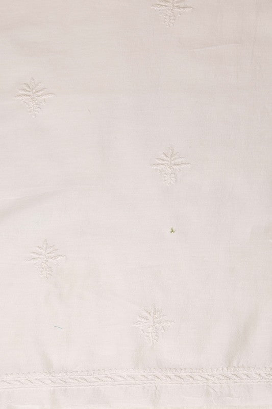 Ada Hand Embroidered Cream Chanderi Lucknowi Chikan Unstitched Kurta Dupatta Set- A610361