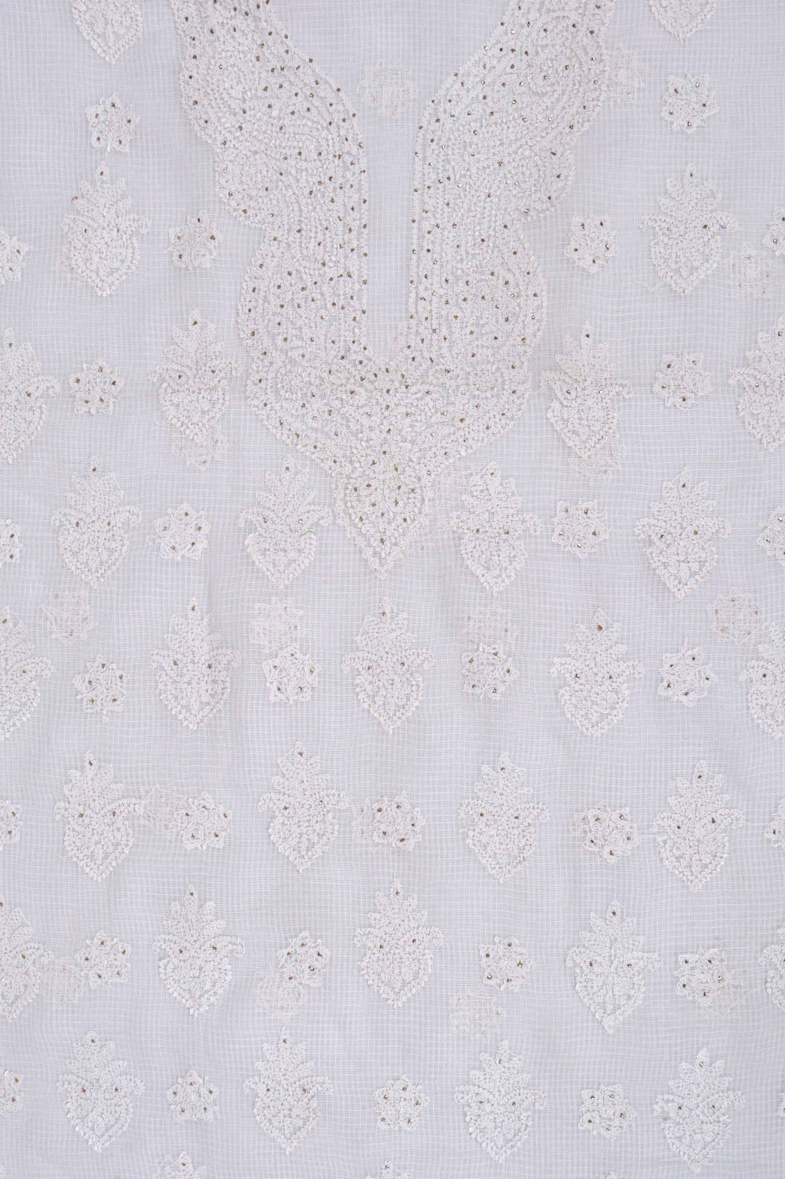 Ada Hand Embroidered White Kota Lucknowi Chikan Unstitched Kurta Piece With Muqaish Work A619162