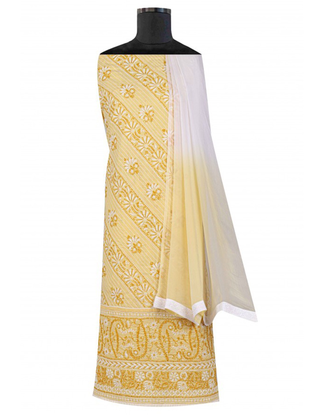 Ada Hand Embroidered Fawn Cotton Lucknowi Chikankari Unstitched Suit Piece A622461