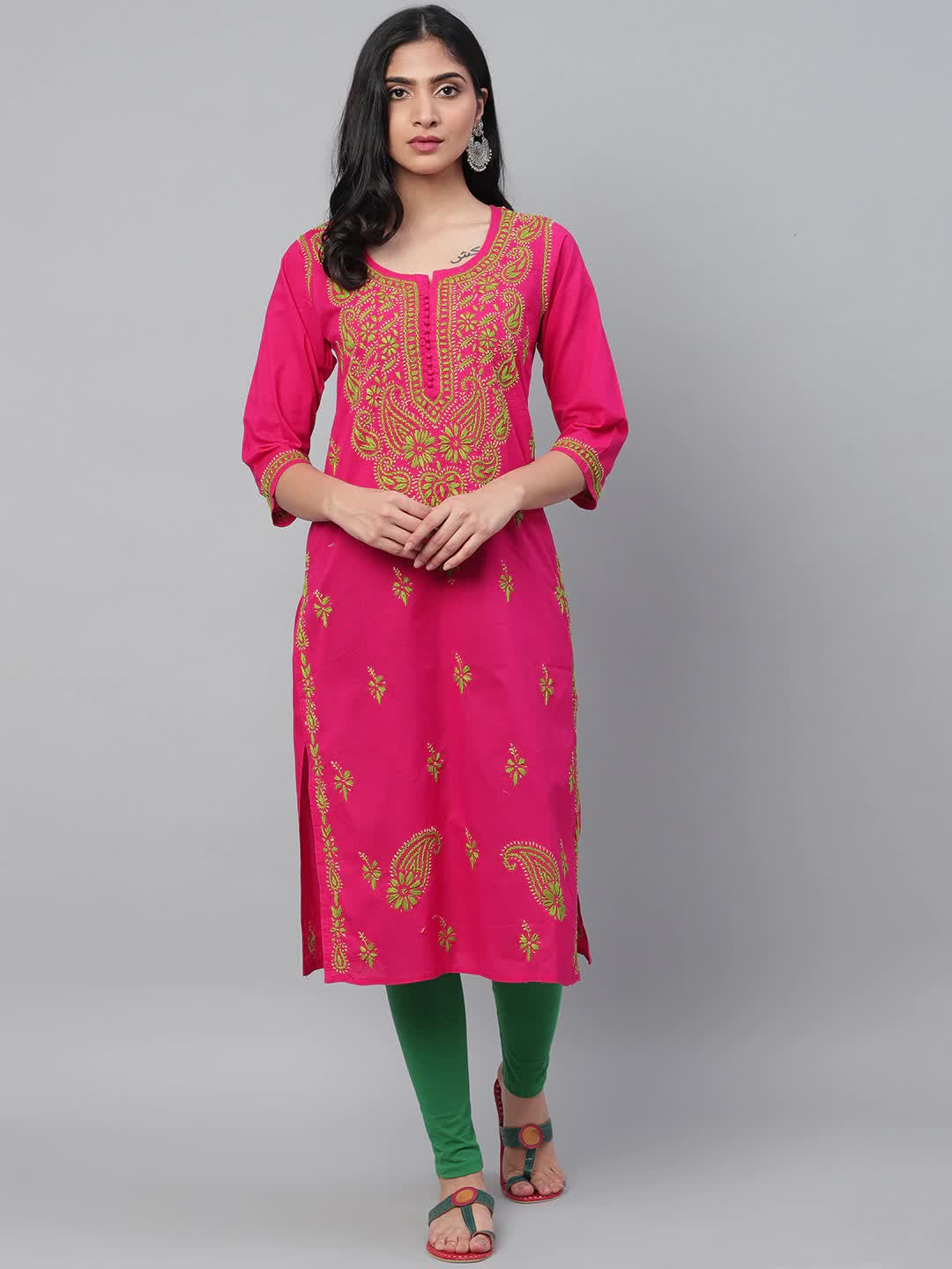 Ada Hand Embroidered Magenta Cotton Lucknowi Chikankari Kurta A223842