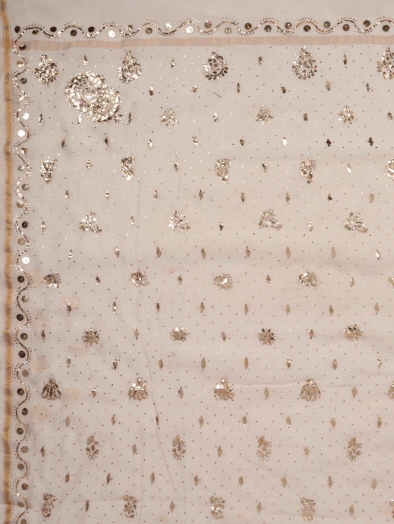Ada Hand Embroidered Off White Chanderi Lucknowi Chikankari Saree/Blouse With Muqaish Work A610118