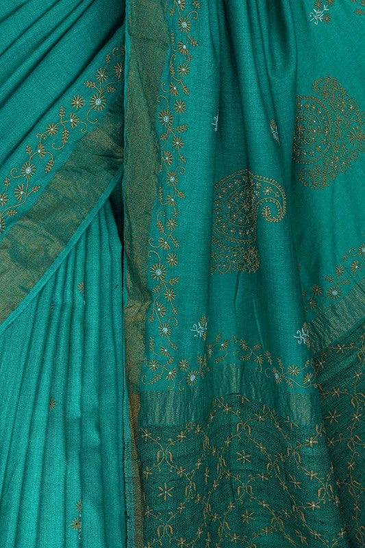 Ada Hand Embroidered Teal Green Silk Lucknowi Chikankari Saree with Blouse A615165