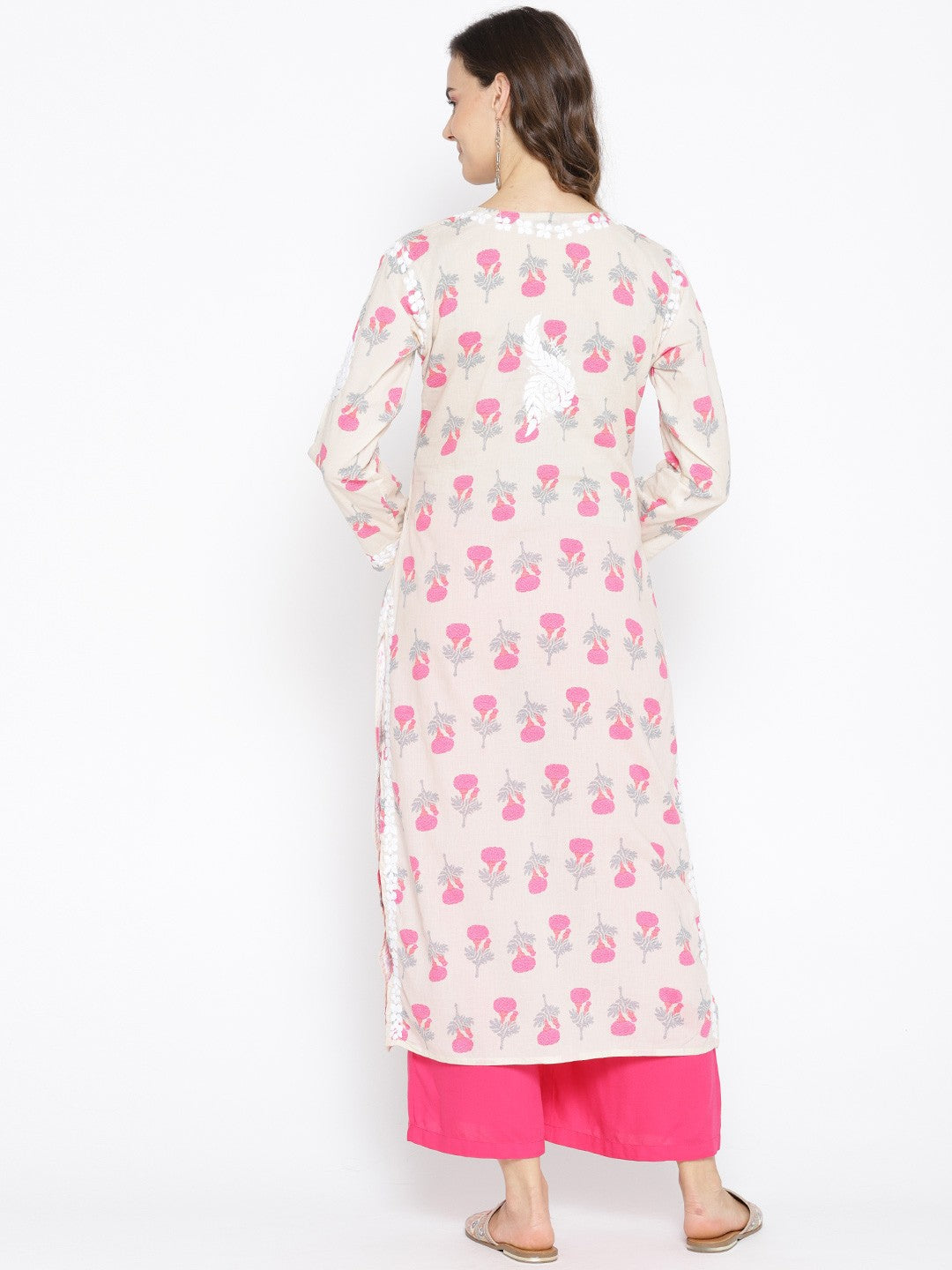 Ada Hand Embroidered Fawn Pink Cotton Lucknow Chikankari Straight Kurta- A100033