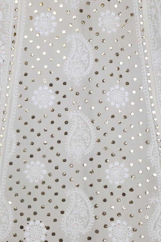 Ada Hand Embroidered White Pure Georgette Lucknowi Chikankari Lehenga Set With Muqaish Work– A617821