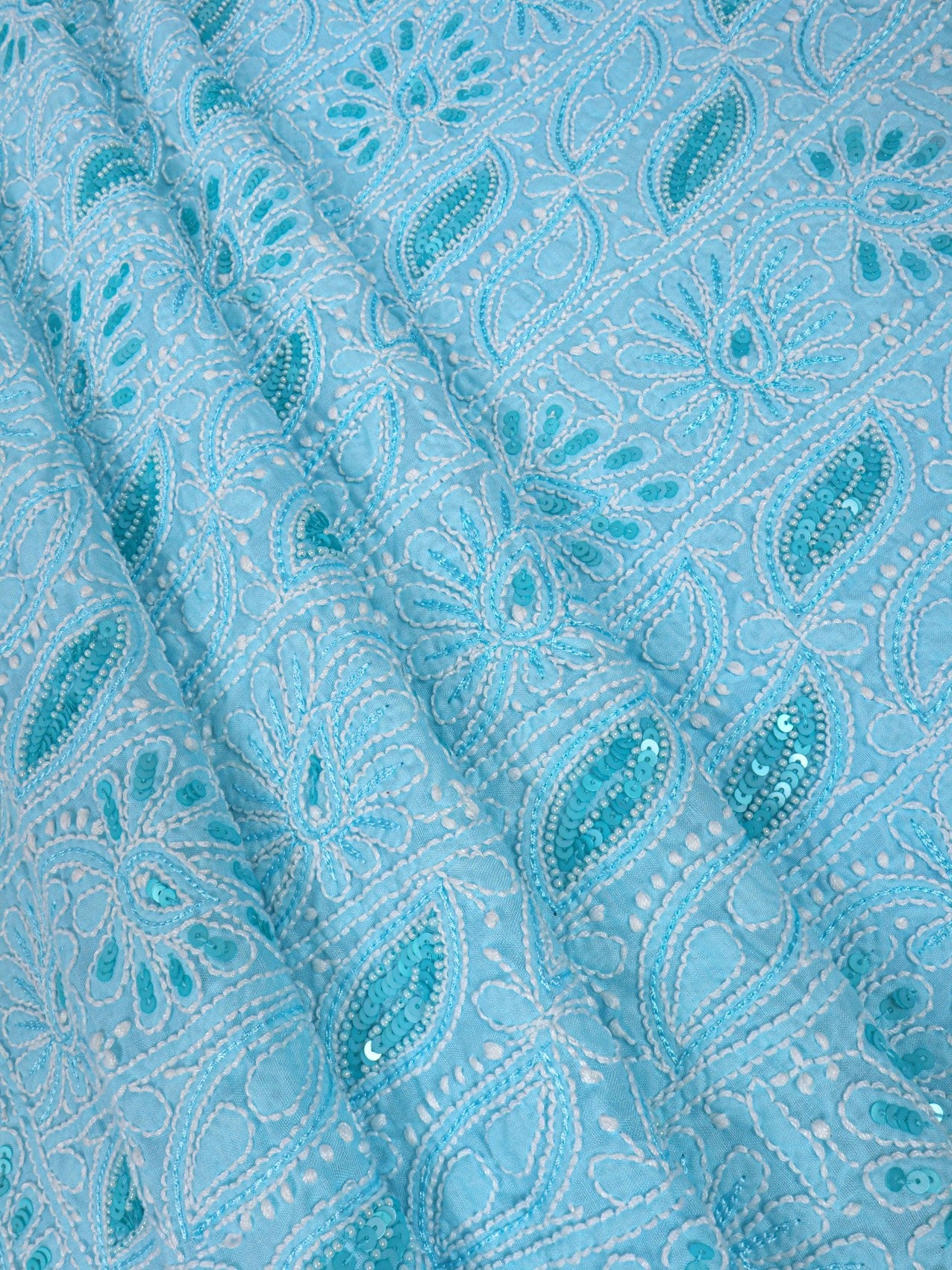 Ada Hand Embroidered Sky Blue Cotton Lucknowi Chikankari Unstitched Suit Piece With Sequinned Work 01A197851