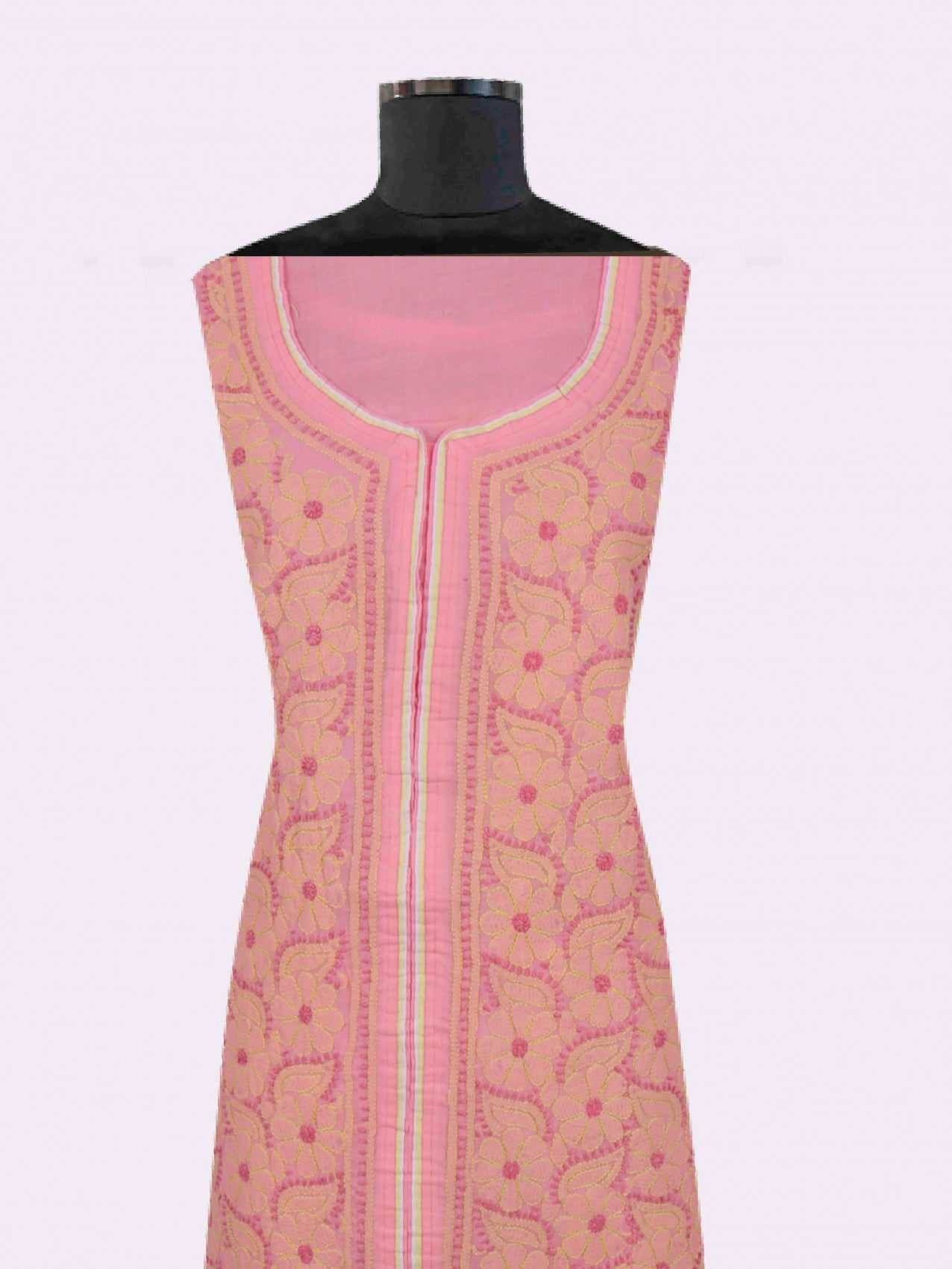 Ada Hand Embroidered Pink Cotton Lucknowi Chikankari Unstitched Suit Piece 01A193487